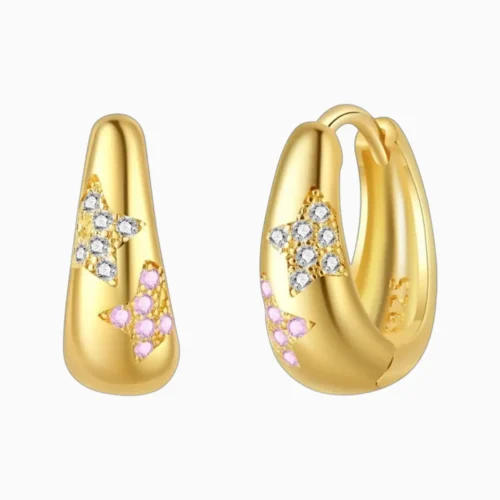 Aretes Huggies De Plata Estrellas Brillantes