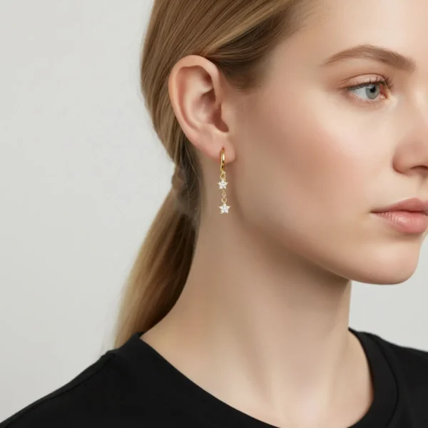 Aretes Huggies De Plata Estrellas Doradas Aretes Huggies De Plata Estrellas Doradas
