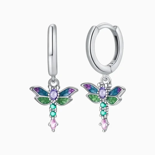 Aretes Huggies De Plata Libelula Brillante