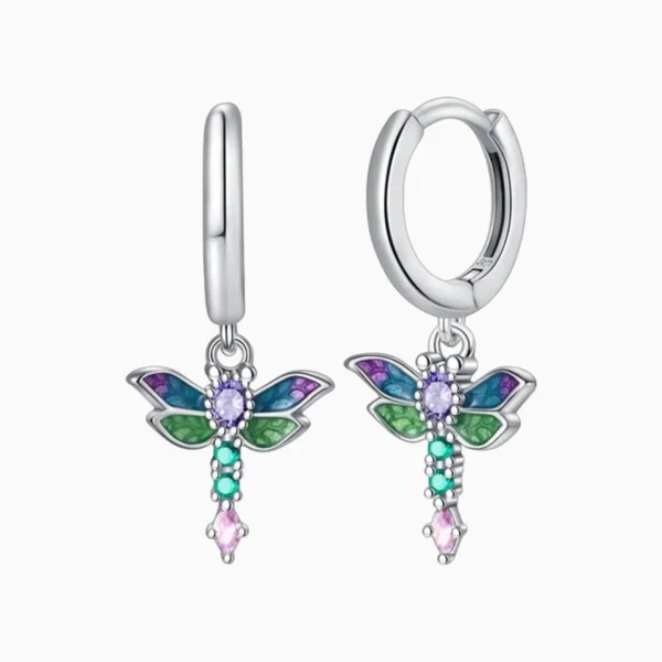 Aretes Huggies De Plata Libelula Brillante