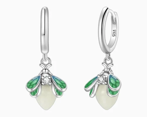 Aretes Huggies De Plata Luciernaga Fluorescente
