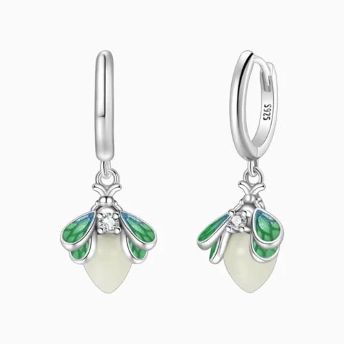 Aretes Huggies De Plata Luciernaga Fluorescente