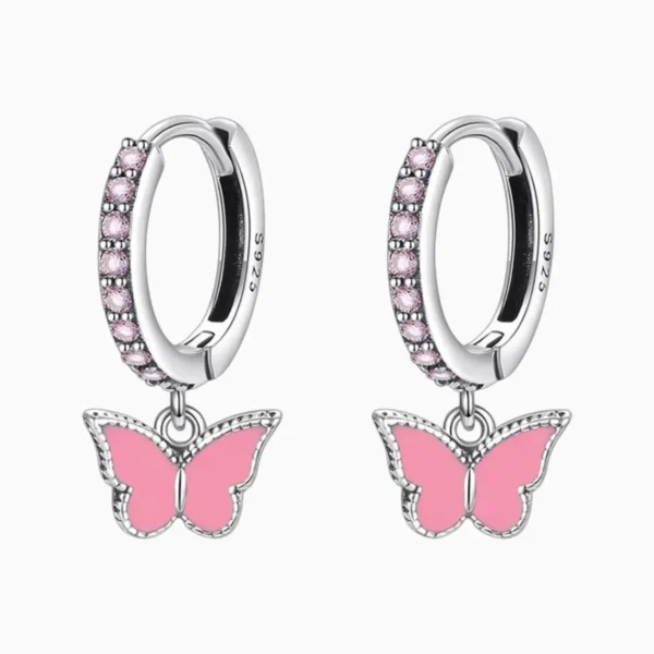 Aretes Huggies De Plata Mariposa Rosa Aretes Huggies De Plata Mariposa Rosa
