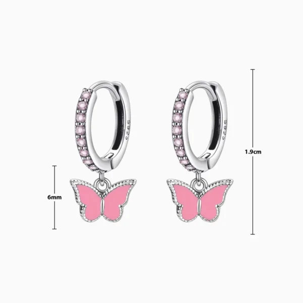 Aretes Huggies De Plata Mariposa Rosa Aretes Huggies De Plata Mariposa Rosa