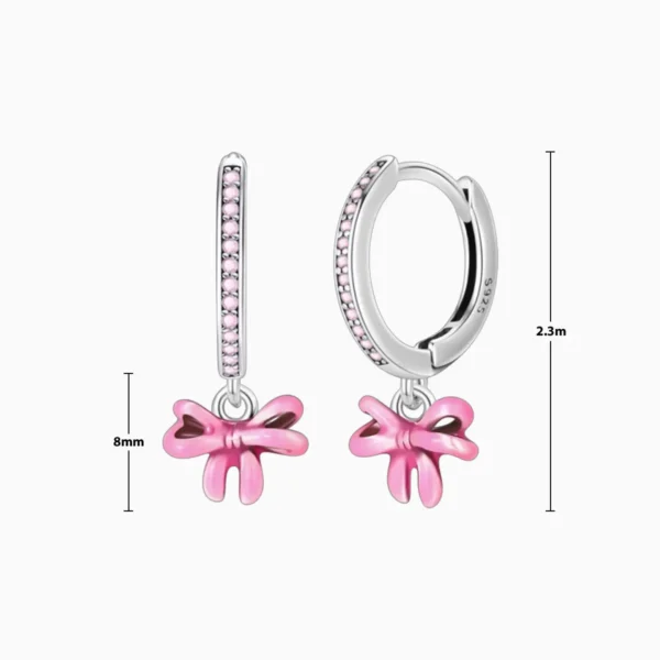 Aretes Huggies De Plata Moño Rosa