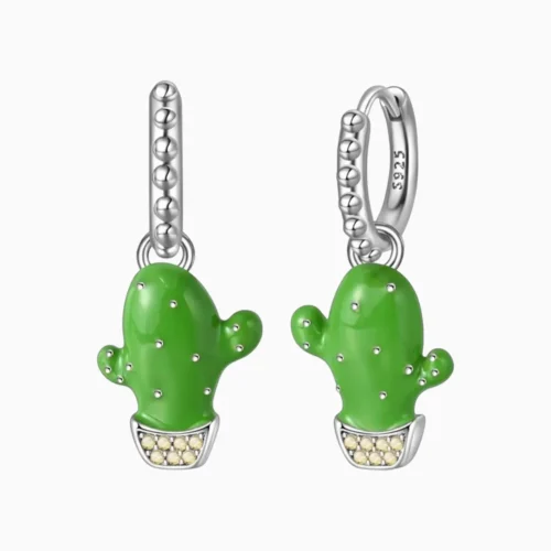 Aretes Huggies De Plata Nopal Verde