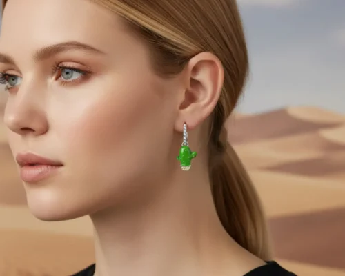 Aretes Huggies De Plata Nopal Verde