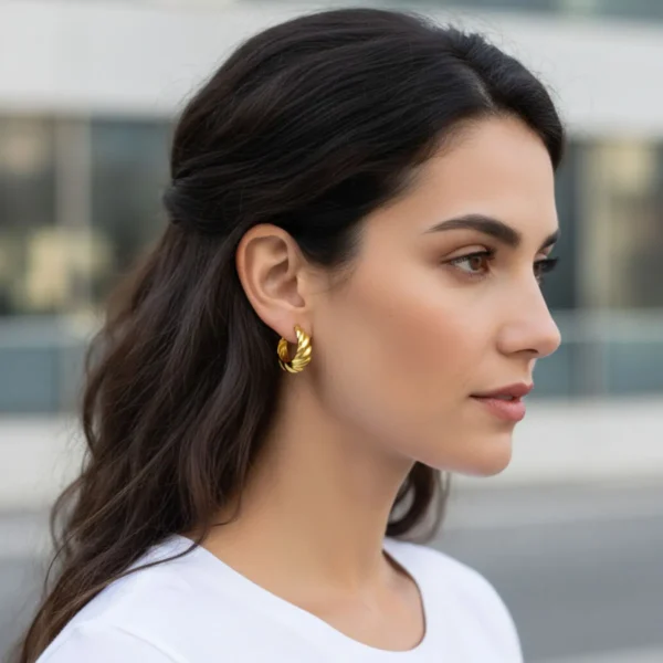 Aretes Huggies De Plata Ondas Dorado