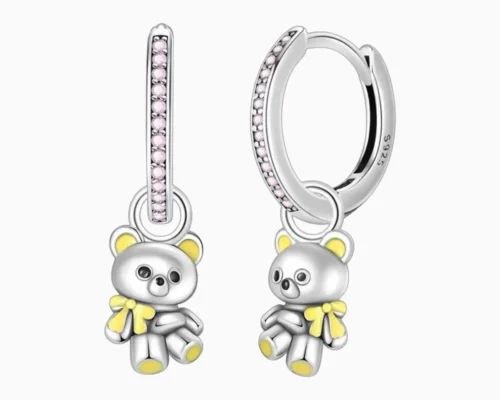 Aretes Huggies De Plata Oso De Peluche
