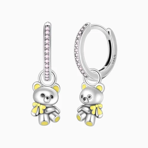 Aretes Huggies De Plata Oso De Peluche