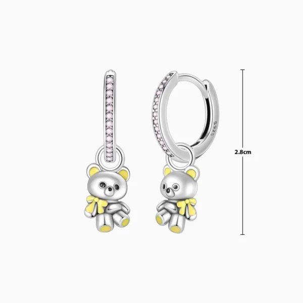 Aretes Huggies De Plata Oso De Peluche