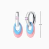 Aretes Huggies De Plata Ovalos Rosa Y Azul
