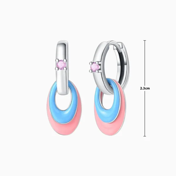 Aretes Huggies De Plata Ovalos Rosa Y Azul