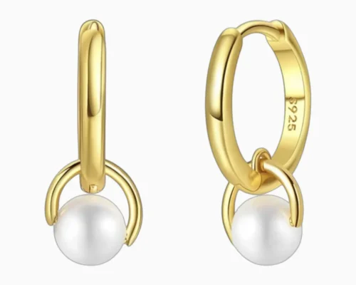 Aretes Huggies De Plata Perla Blanca