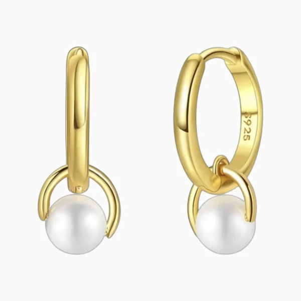 Aretes Huggies De Plata Perla Blanca