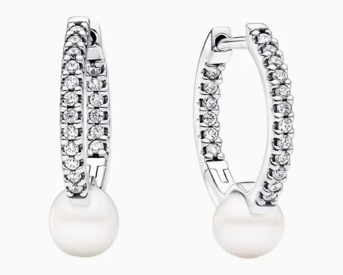 Aretes Huggies De Plata Perla Brillante