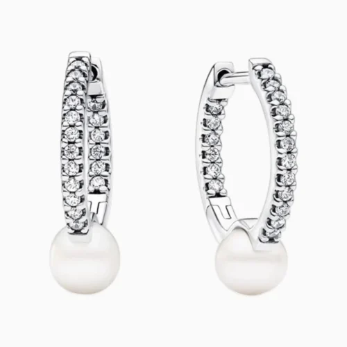 Aretes Huggies De Plata Perla Brillante