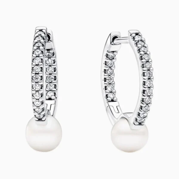 Aretes Huggies De Plata Perla Brillante