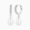 Aretes Huggies De Plata Perla Colgante Aretes Huggies De Plata Perla Colgante