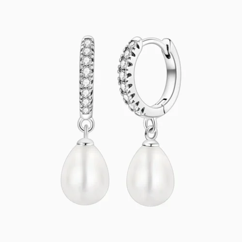 Aretes Huggies De Plata Perla Colgante