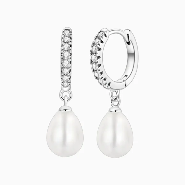 Aretes Huggies De Plata Perla Colgante Aretes Huggies De Plata Perla Colgante