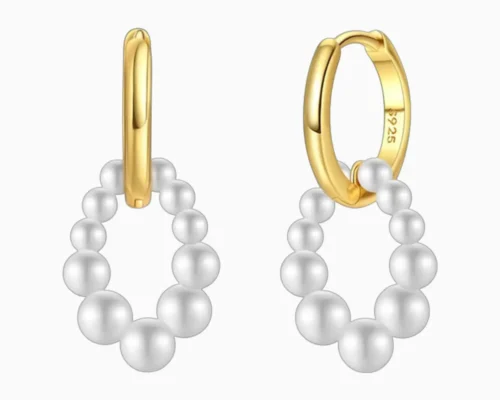 Aretes Huggies De Plata Perlas Blancas