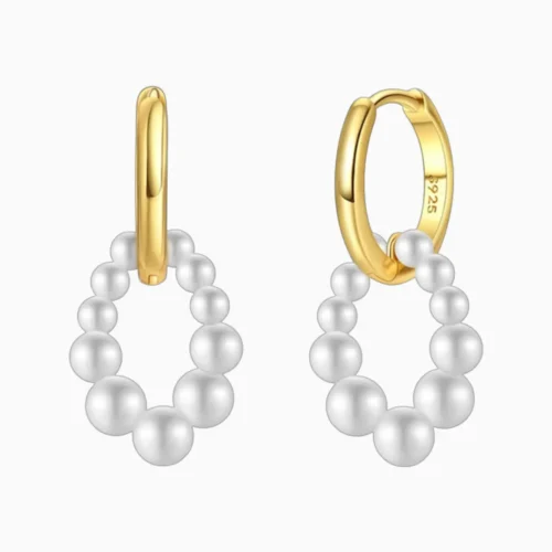 Aretes Huggies De Plata Perlas Blancas