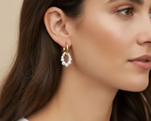 Aretes Huggies De Plata Perlas Blancas