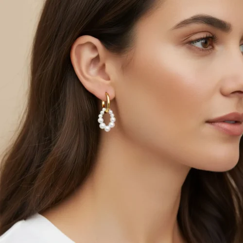 Aretes Huggies De Plata Perlas Blancas