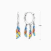 Aretes Huggies De Plata Plumas Multicolor