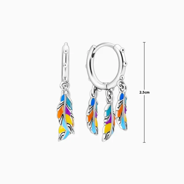 Aretes Huggies De Plata Plumas Multicolor