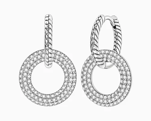 Aretes Huggies De Plata Triple Fila Pavé