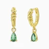 Aretes Huggies De Plata Verde Brillante