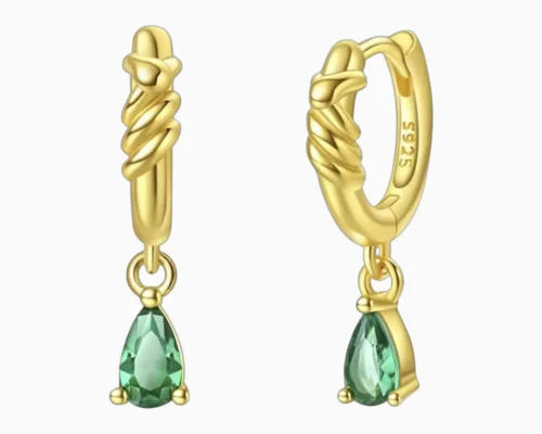 Aretes Huggies De Plata Verde Brillante
