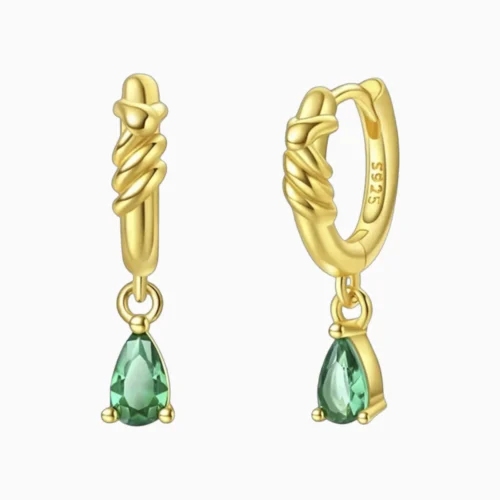 Aretes Huggies De Plata Verde Brillante