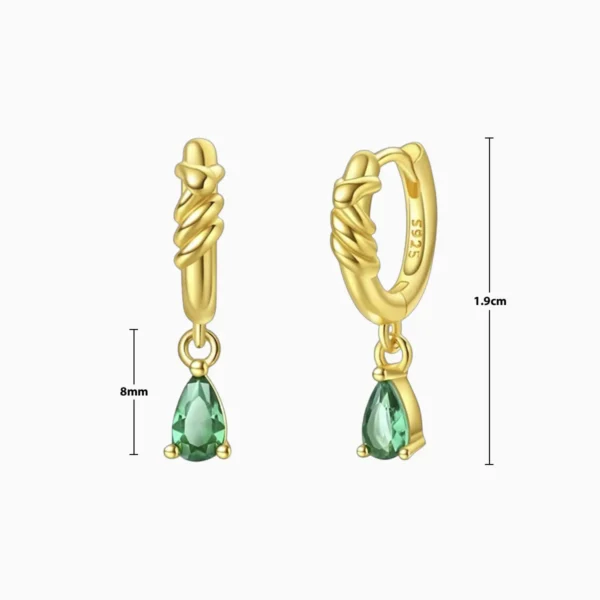 Aretes Huggies De Plata Verde Brillante