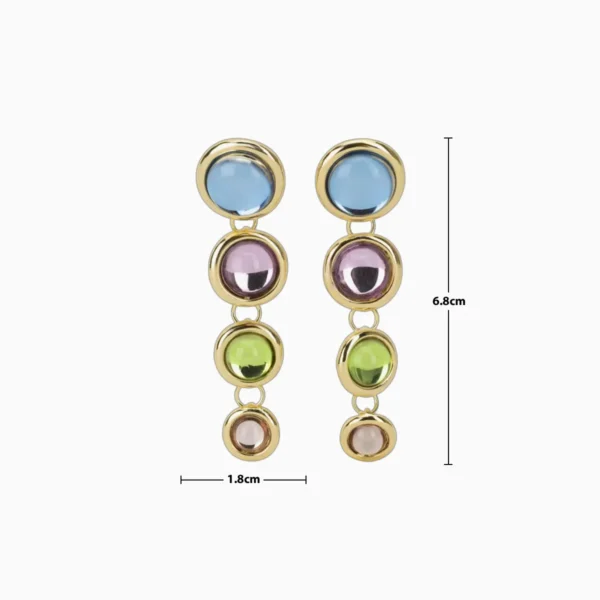 Aretes Largos De Oro Botones De Color Aretes Largos De Oro Botones De Color