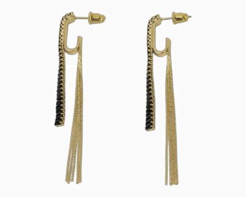 Aretes Largos De Oro Cola De Ratón Negro