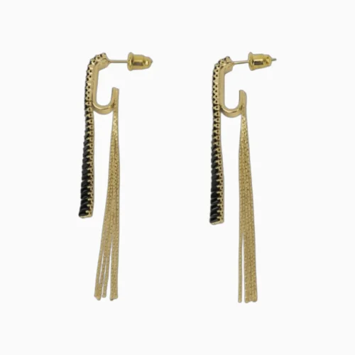 Aretes Largos De Oro Cola De Ratón Negro