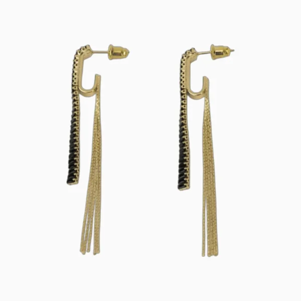 Aretes Largos De Oro Cola De Ratón Negro Aretes Largos De Oro Cola De Ratón Negro