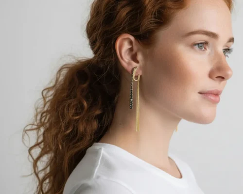 Aretes Largos De Oro Cola De Ratón Negro