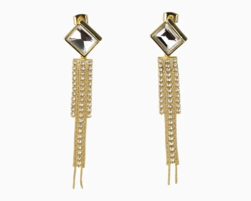Aretes Largos De Oro Colgantes Brillantes