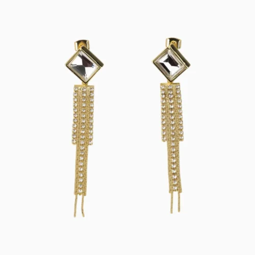 Aretes Largos De Oro Colgantes Brillantes