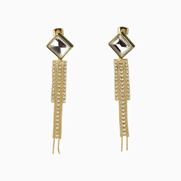 Aretes Largos De Oro Colgantes Brillantes