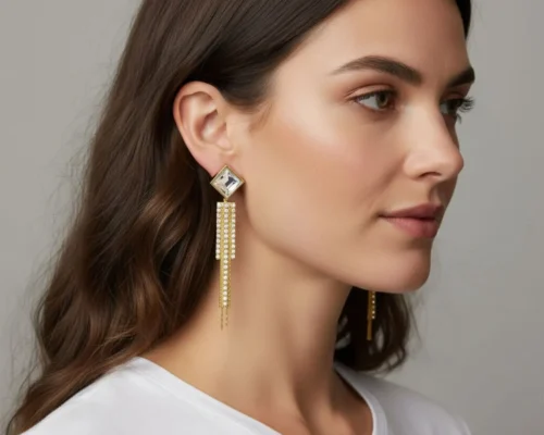 Aretes Largos De Oro Colgantes Brillantes