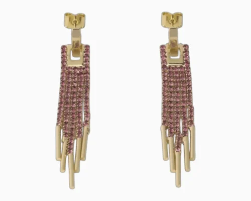 Aretes Largos De Oro Colgantes Fucsia