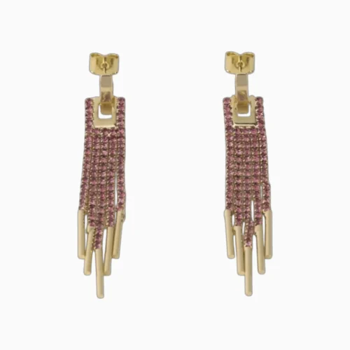 Aretes Largos De Oro Colgantes Fucsia