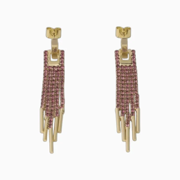 Aretes Largos De Oro Colgantes Fucsia