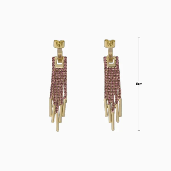 Aretes Largos De Oro Colgantes Fucsia