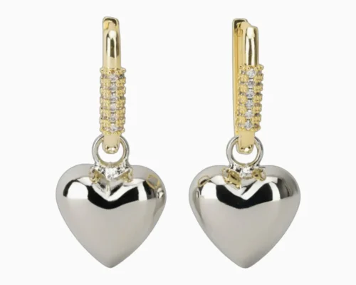 Aretes Largos De Oro Corazon Chunky